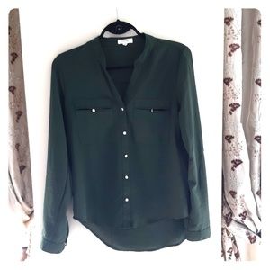 Green Crep Women's Button Down Shirt